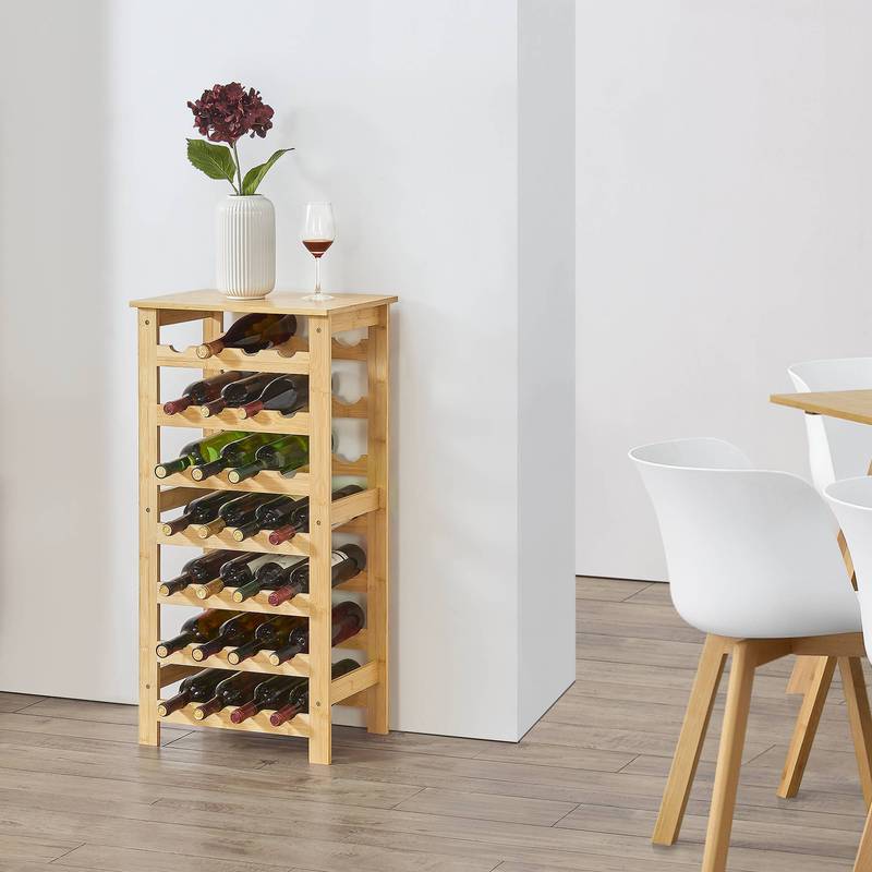 Image of Äänekoski Wine Rack 94x47x29 Cm, 28-bottle 7-tier Bamboo Wine Holder For Kitchen, Natural Bamboo