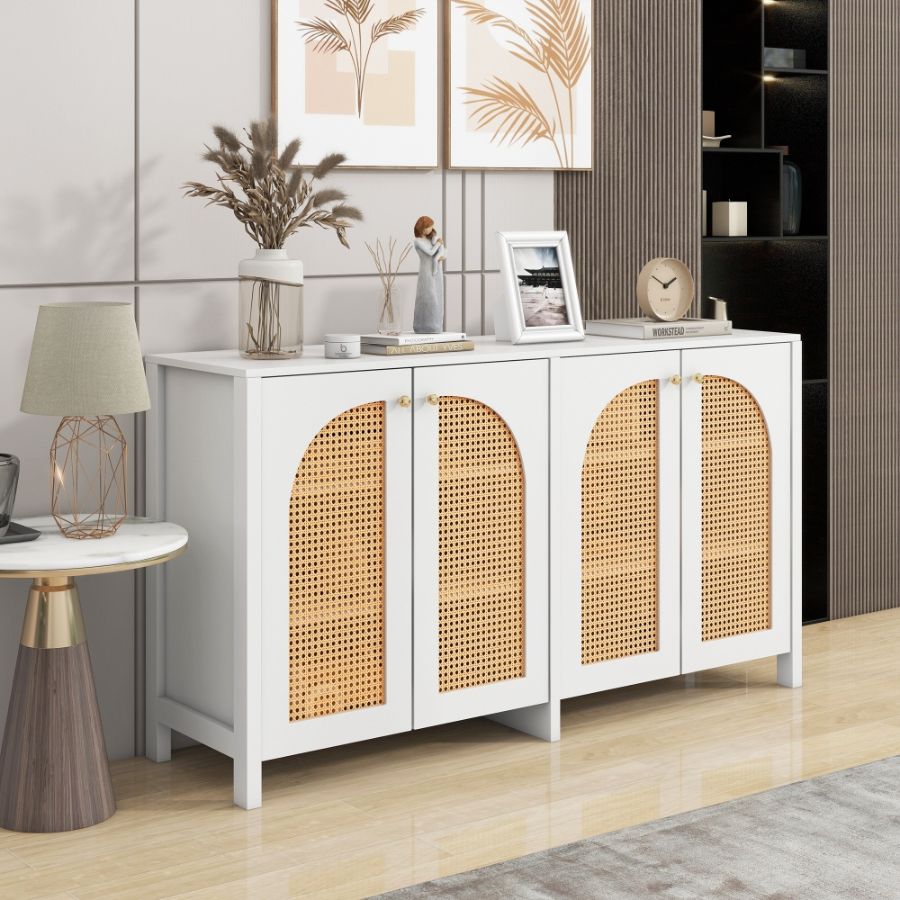 4 Curved Rattan Art Doors | Metal Handles & Openwork Design | Mdf & Particle Board | Stability With Center Support Leg | For Plates, Glasses, Small Appliances, Bowls | Living Room, Study Room