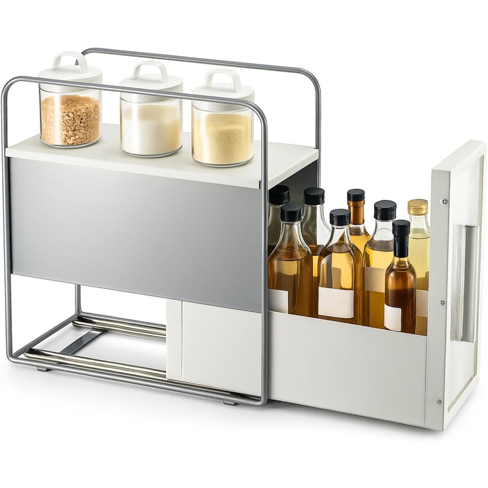 TEMU Kitchen Countertop Spice Rack Organizer – Pull-out Seasoning Shelf For Oil, – Compact Corner Storage For Coffee Station & Worktop Organization