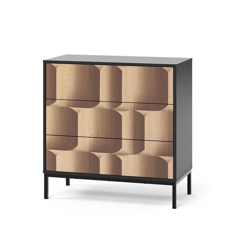 Image of Black/oak 80 X 81.2 Cm Dresser With 3 Drawers, Sideboard, Dresser Cabinet For The Bedroom,.