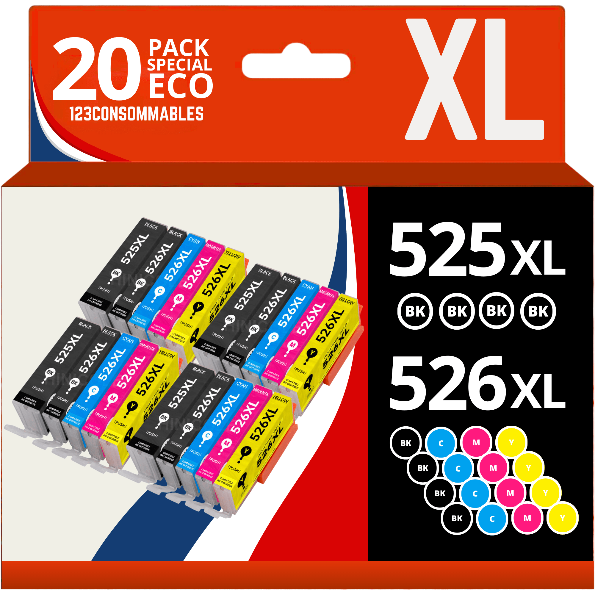 TEMU 123CONSOMMABLES - PGI525 CLI526 - Cartouches d'encre compatible avec Canon 525 526 pour MG5150 MG5350 MG6150 IX6550 MX715 MX885 MX895 IP4850