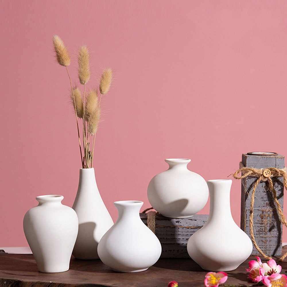 TEMU 5pcs White Ceramic Vase Set - Small Flower Vases For Table Centerpiece, Christmas & New Year Gift Ideas, Home Office Desk Decor For Fresh Dried