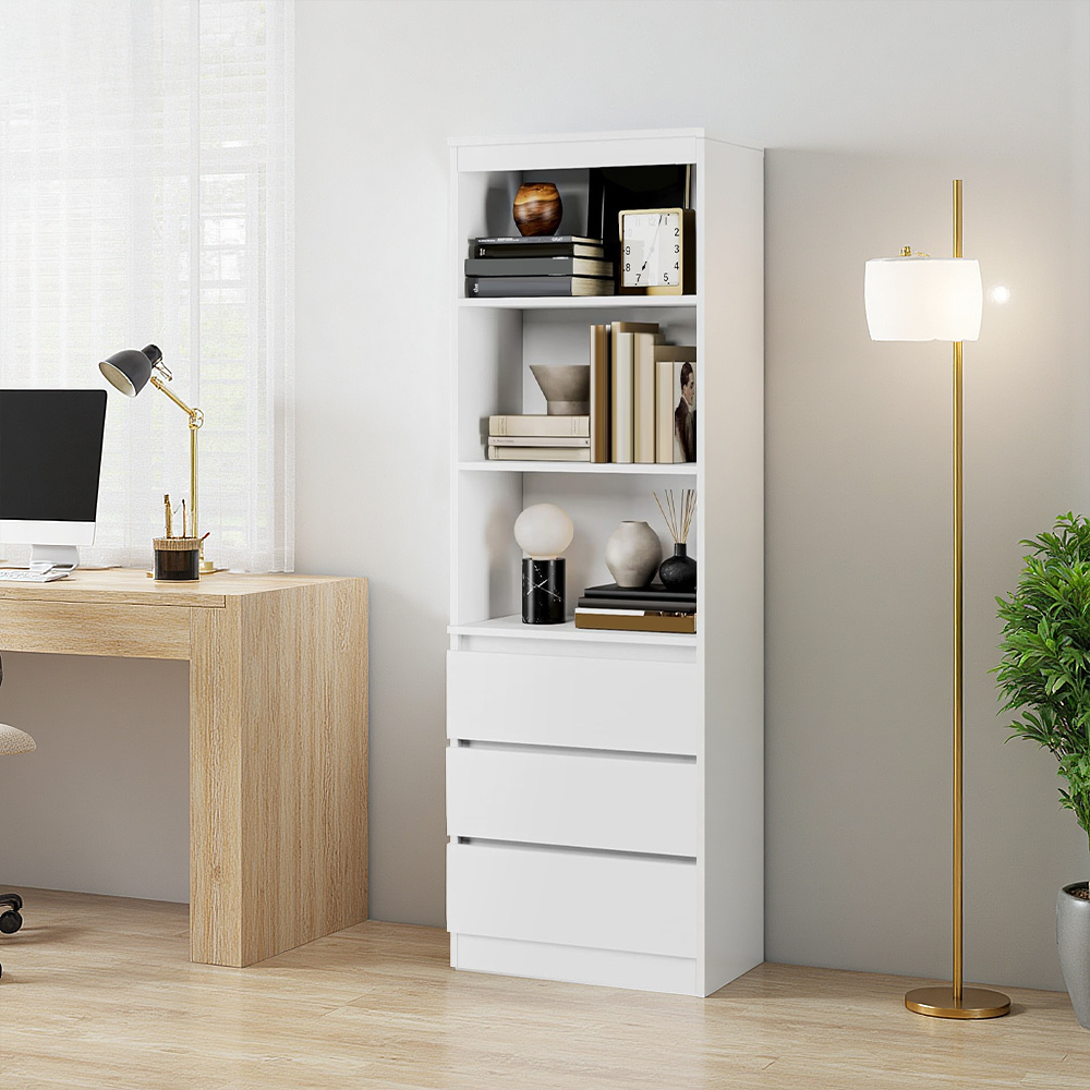 180cm Tall Wooden Bookcase with 3 Drawers