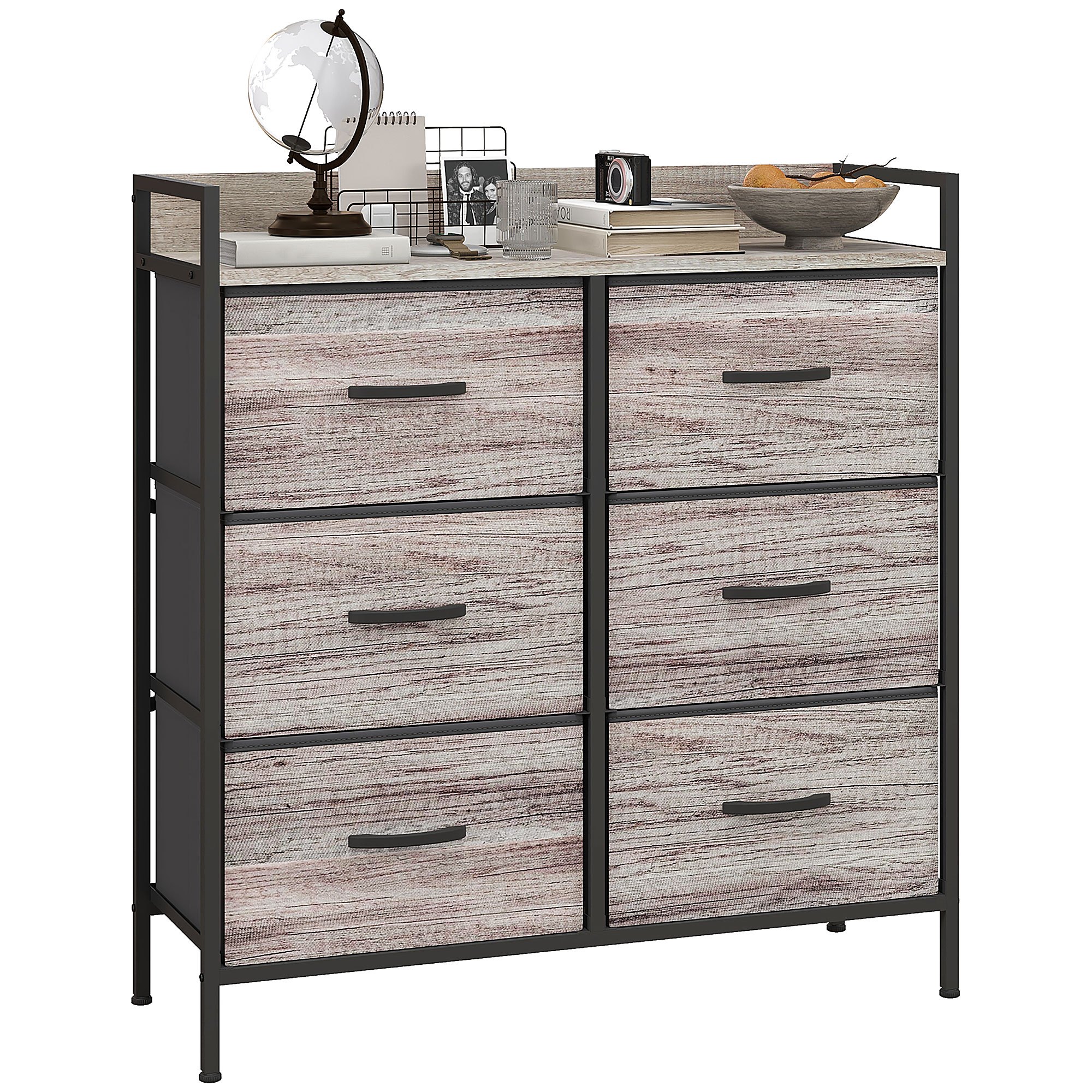 TEMU HOMCOM Cómoda con 6 Cajones Plegables, Cajonera de Tela con Estructura de Acero, Estilo Industrial, Cómoda para Dormitorio, Pasillo
