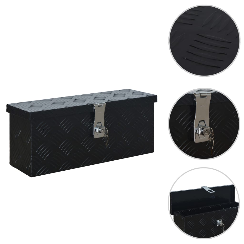 Image of Vidaxl Aluminum Case Transport Case Toolbox Tool Box Trailer Box Aluminum Box Aluminum Trunk Storage Box 485x140x200 Mm Black Aluminum