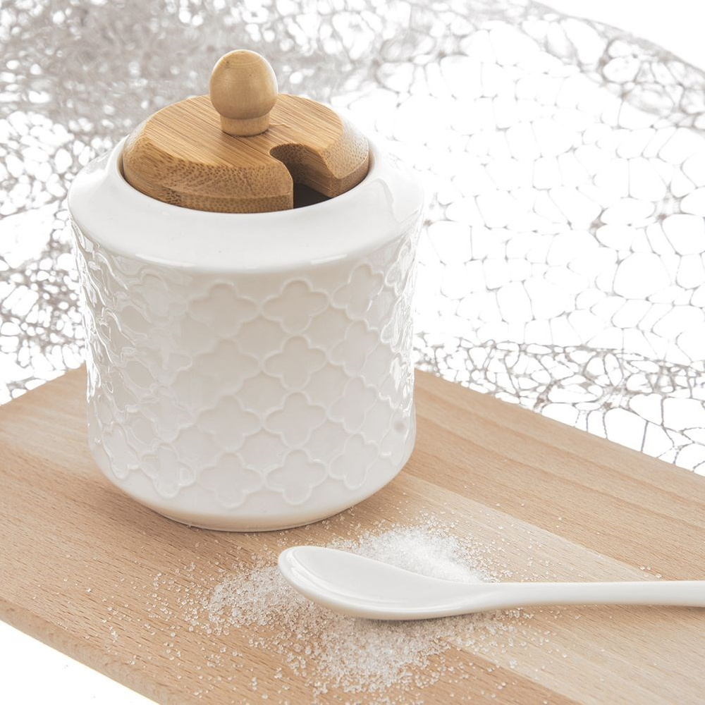 TEMU White Porcelain Sugar Bowl With Spoon, 350 Ml,