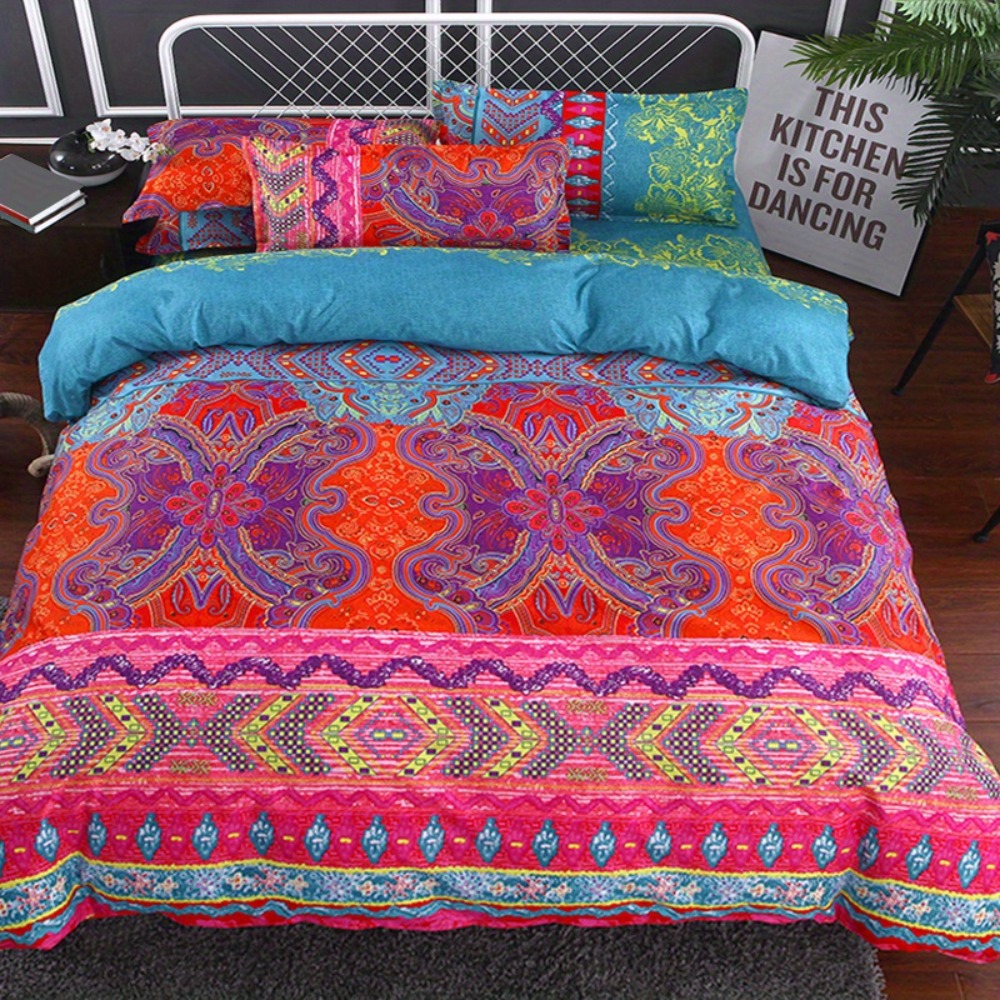 TEMU Bohemian Style 3-piece Duvet Cover Set - Includes 1 Duvet Cover And 2 Pillowcases - Zipper Closure, Machine Washable, , Woven Microfiber