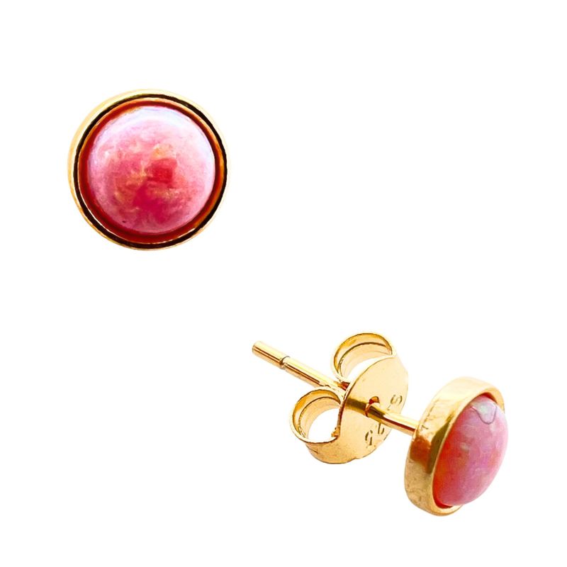 Ladies' Round Pink Opal Earrings Silver 925 Proof