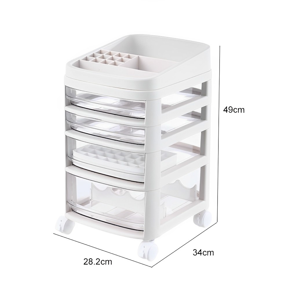Floor Standing Cosmetic Storage Tower with Transparent Drawers, Portable Design