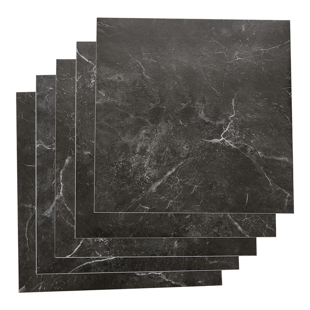 TEMU Black Marble Effect Pvc Floor Tiles - 12"x12" Self-adhesive Vinyl Floor Stickers, Peel And Stick Flooring Cover For Kitchen, Bathroom, Living