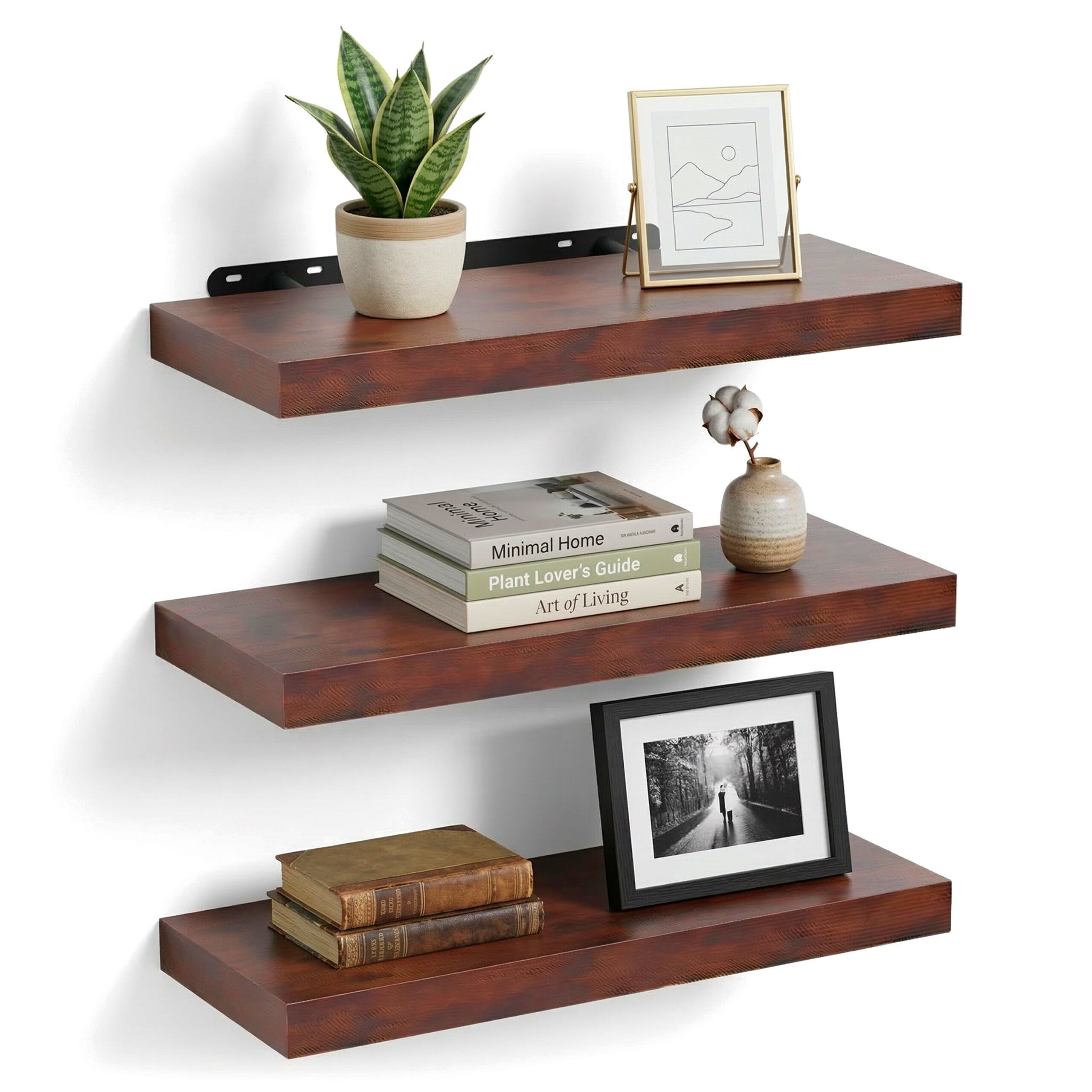 TEMU Wall Shelves In Industrial Style, Set Of 3, 4 X 60 X 23 Cm, And Iron, Wood Look, Including Mounting Material, For Living Room, Bedroom, Entrance