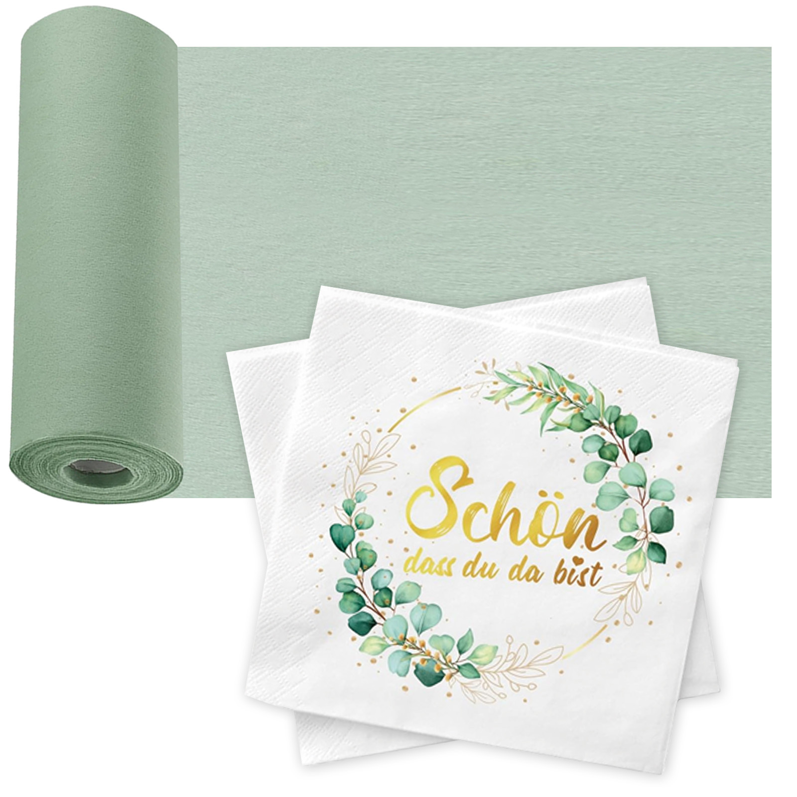 E-shop ANNERSAT Decken-Dekorationsset - Grün & Weiß - Dekorative Tischläufer & Servietten für Taufe, Erstkommunion, Konfirmation, Hochzeit & Geburtstag