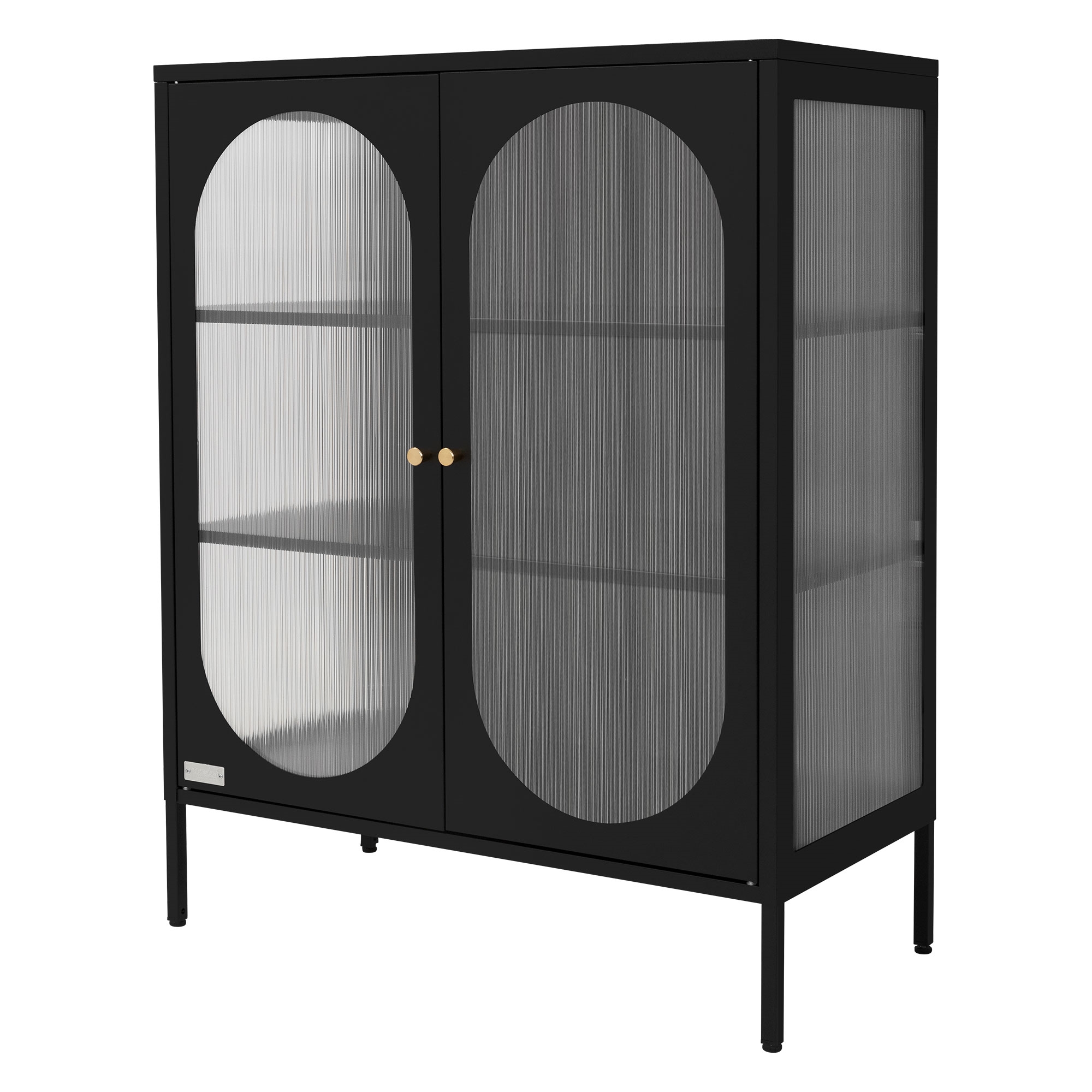 Ml- Cabinet 80x102.5x40 Cm, Black, Display Case With 3 Shelves/storage Compartments & 2 Doors, Living Room Metal Cabinet Made Of Steel, Industrial Style, Dresser Bookcase Filing Cabinet Stand Cabinet