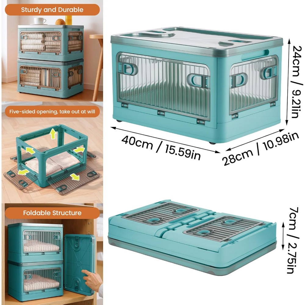 2 Pack 28L Folding Storage Boxes with Lids and Wheels
