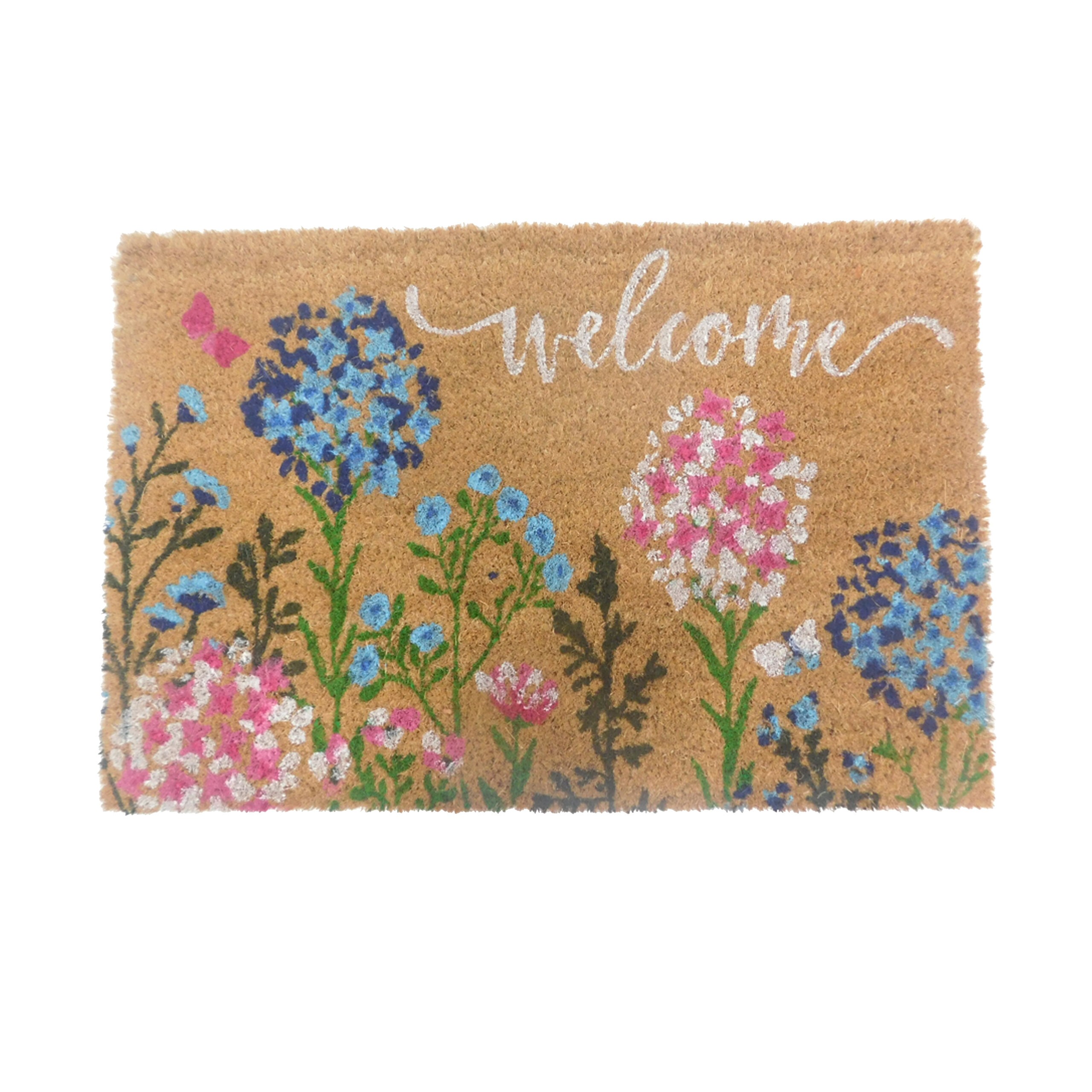 Image of Flower Pattern Doormat, Coconut Fiber And Pvc, 60 X 40 X 1.5 Cm, Non-slip Backing, Weatherproof, Multicolor, For Apartment Door, Entrance, Terrace, Dirt Catcher, Door Mat, Foot Wiper, Relaxdays