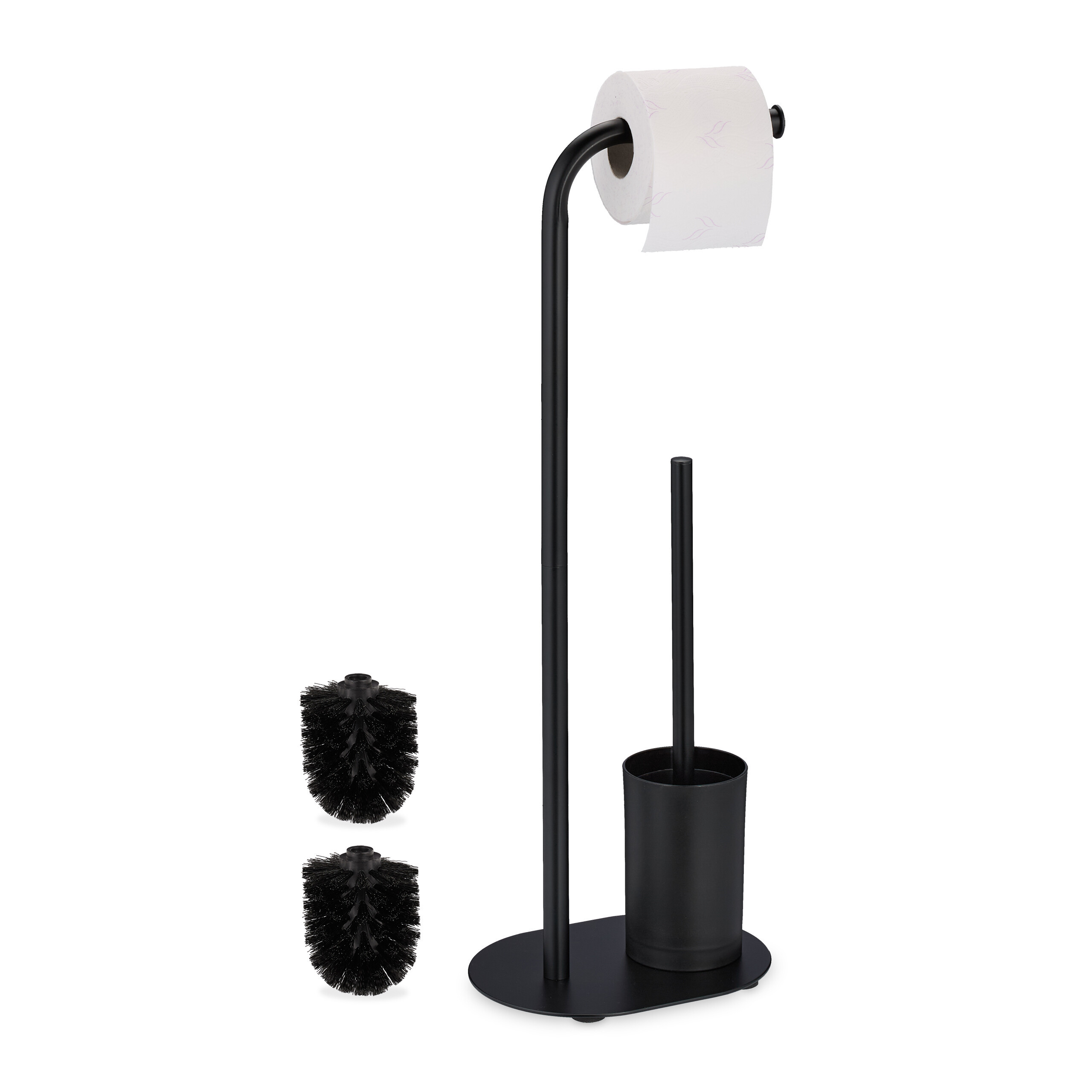 TEMU Set WC freestanding, con 2 testine di ricambio, 64.5 x 17 cm, ferro e plastica, , portarotolo con contenitore estraibile, per bagno e toilette