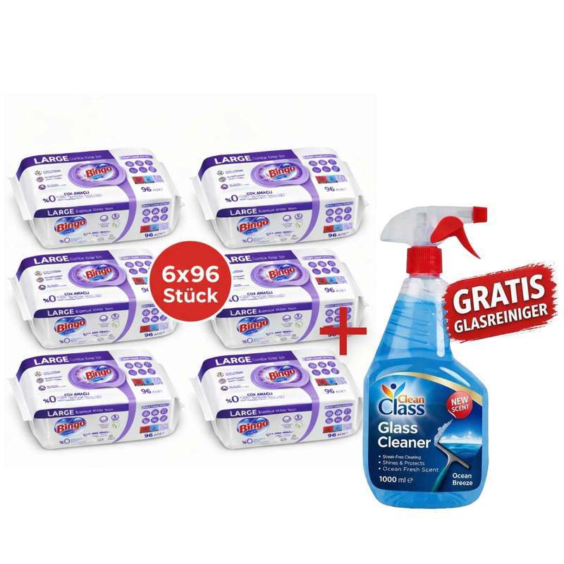 Bingo Cleaning Wipes 6x96 Sheets + Cleaner