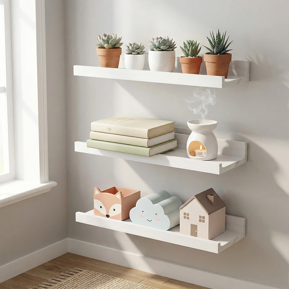 TEMU 3pcs Floating Shelves 40cm Shelves For Wall Decorative Wood Wall White Shelves Screw Mounted For Bathroom Room Bedroom