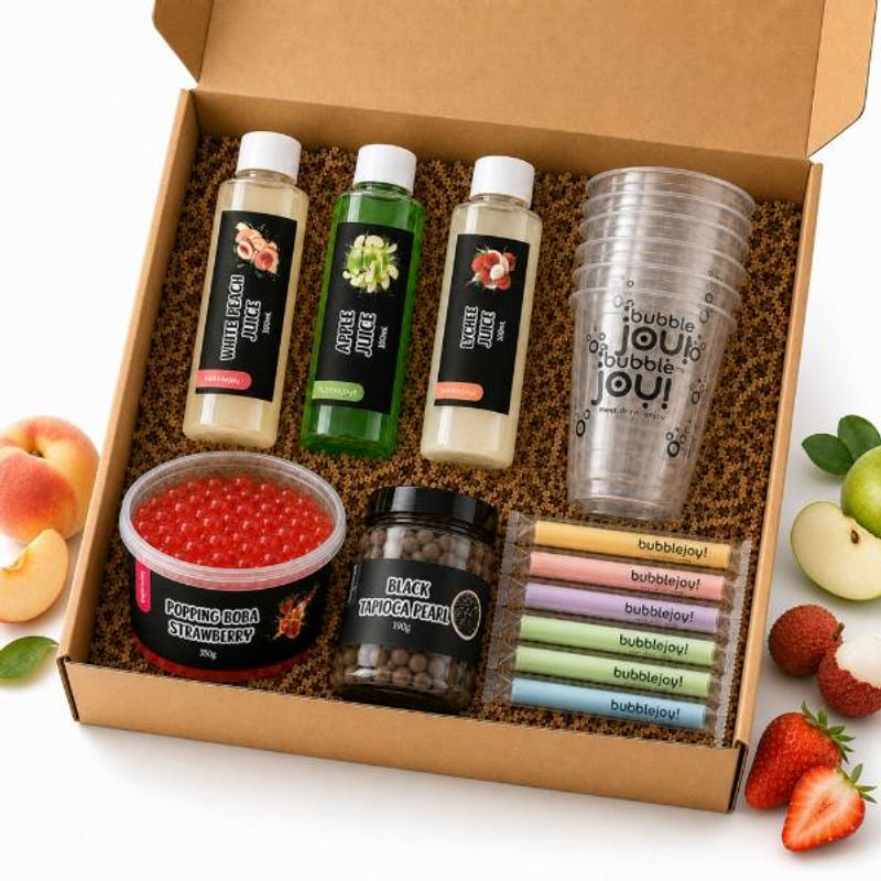 Image of Bubble Tea Starter Set Diy - Complete Bubble Tea Kit For Diy With Syrup, Popping Boba, Tapioca Pearls, 6 Cups And Straws, Bubble Tea Accessory Set For Home And Café