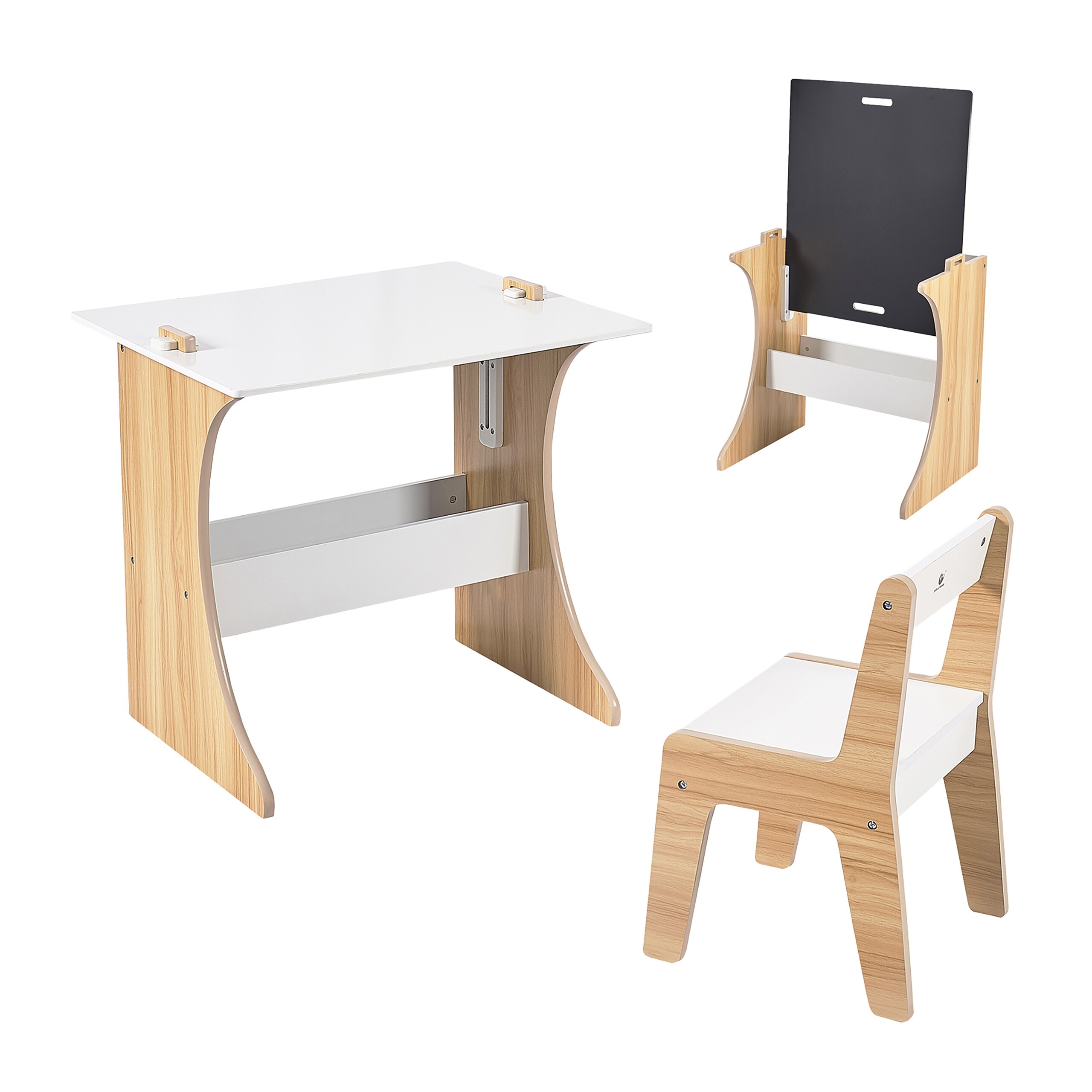 TEMU Conjunto de mesa y silla infantil, pizarra, 2 piezas, MDF, mesa 56 x 60 x 50 cm, silla 50 x 29 x 32 cm, natural negro, tablero elevable,