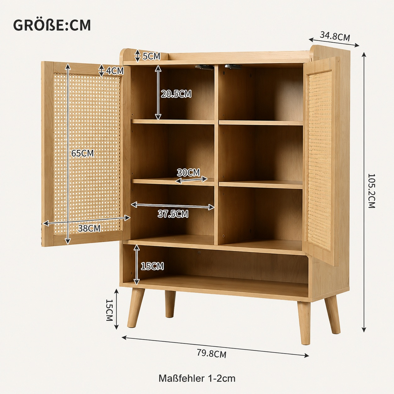 Nordic Rattan Shoe Cabinet 79.8x34.8x105.2cm Breathable Entrance Cabinet With Large Storage Space For Household