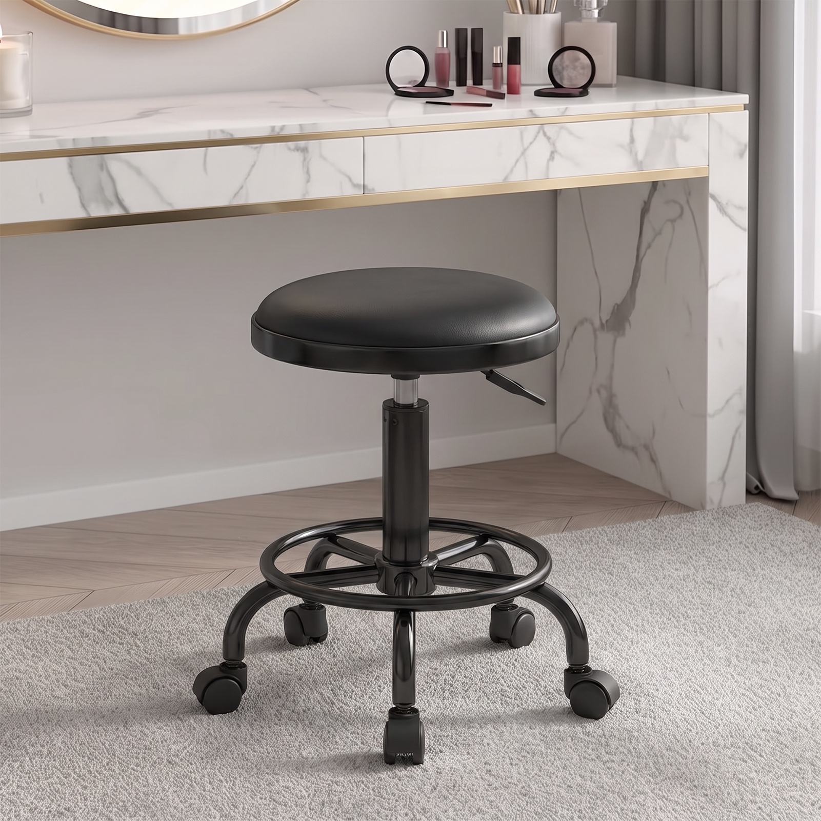 Height Adjustable Swivel Makeup Stool on Wheels