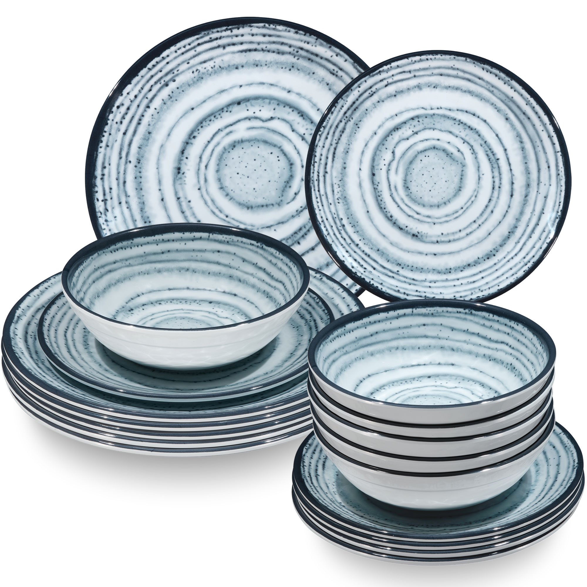 Image of Melamine Dish Set For 6 People - 18pcs - Stoneware Look Dishwasher Safe Tableware Camping Accessories Camping Dishware Camping Festival Picnic Garden Party