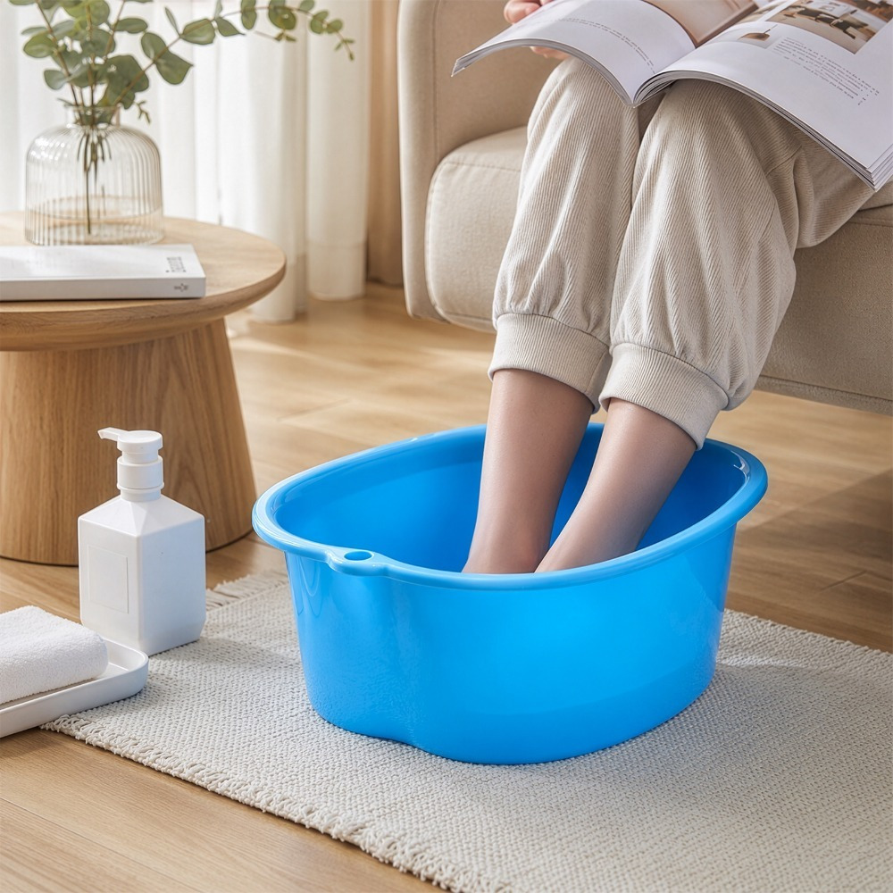 TEMU 1pc Deep Foot Bath Tub, Large Plastic Foot Soaking Basin For Home Relaxation, Pedicure Foot Care Spa Bowl
