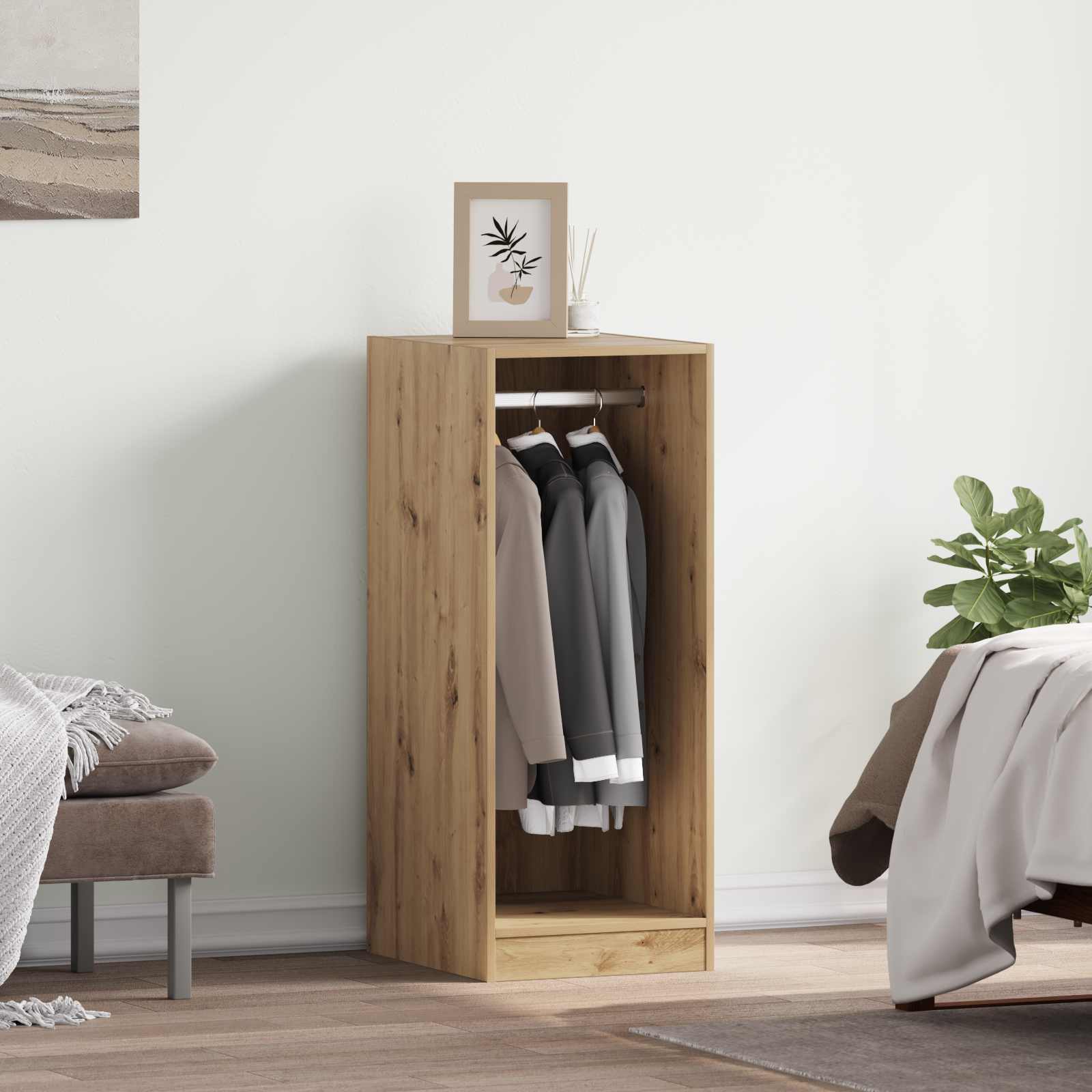 Image of Wardrobe - Oak 41 X 48 X 102 Cm Wood Material, Spacious Wardrobe, Modern Furniture, Smart Design For Clothing, Stylish Piece Of Furniture