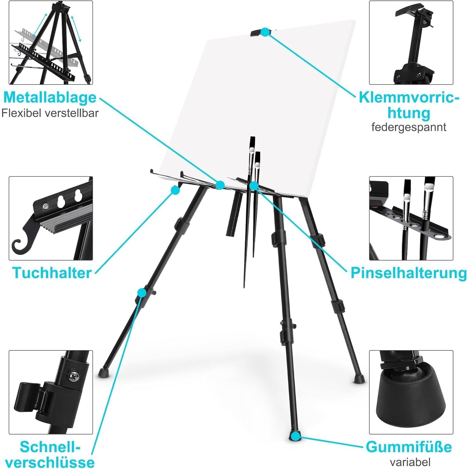 Aluminum Studio Easel, Height Adjustable 52–160 Cm, With Storage Bag