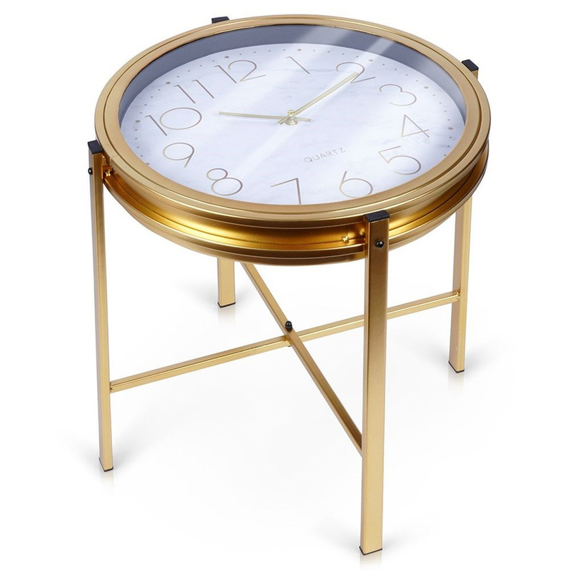 Golden Metal Coffee Table With Clock 42x40 Cm