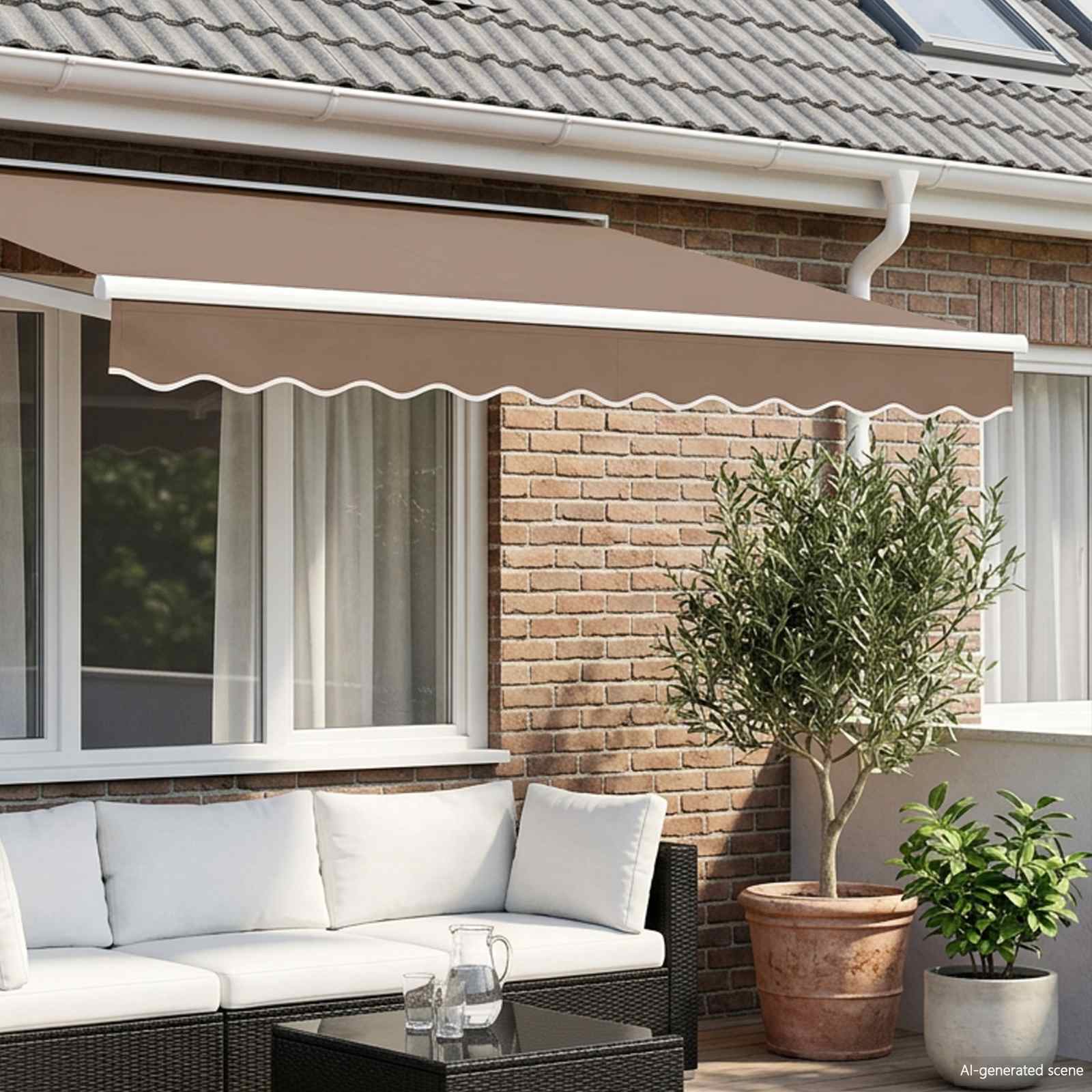 Image of Replacement Canopy For Awning For 4m Taupe Polyester, Patio Awning Decoration Replacement, Outdoor Fabric, Pre-made Keder Tunnel For