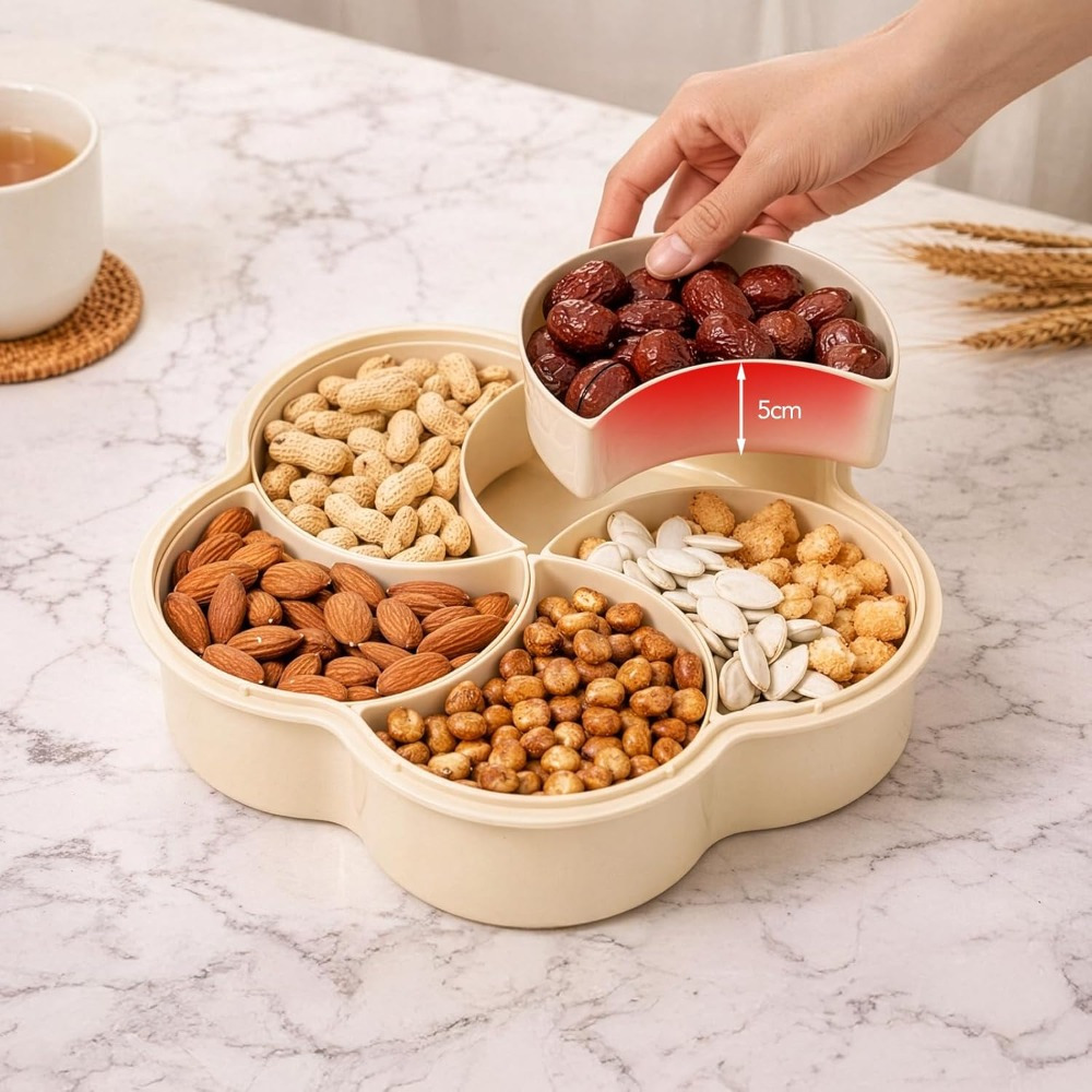 TEMU 1pc Of A 5-compartment Snack Tray With A Lid, Ideal For Storing Candies, Fruits, Nuts, And Dried Fruits. Is Perfect For Use Room, At Parties, Or
