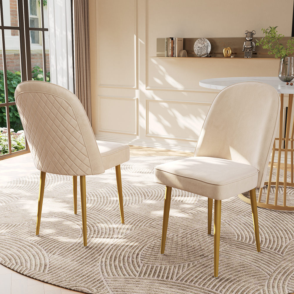 Image of Set Of 2 Velvet Armchairs With , 46x62x89cm | Arched Backrest, Natural Fit To Body Curve | Scratch-resistant Non-slip Pads – Versatile For Dining Room, Bedroom