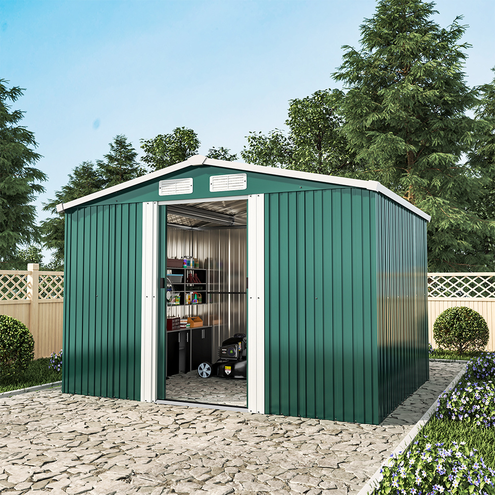 6x8ft   metal shed dual entrance   ventilation system with base integrated foundation kit   roof used for storing firewood tools bicycle shed