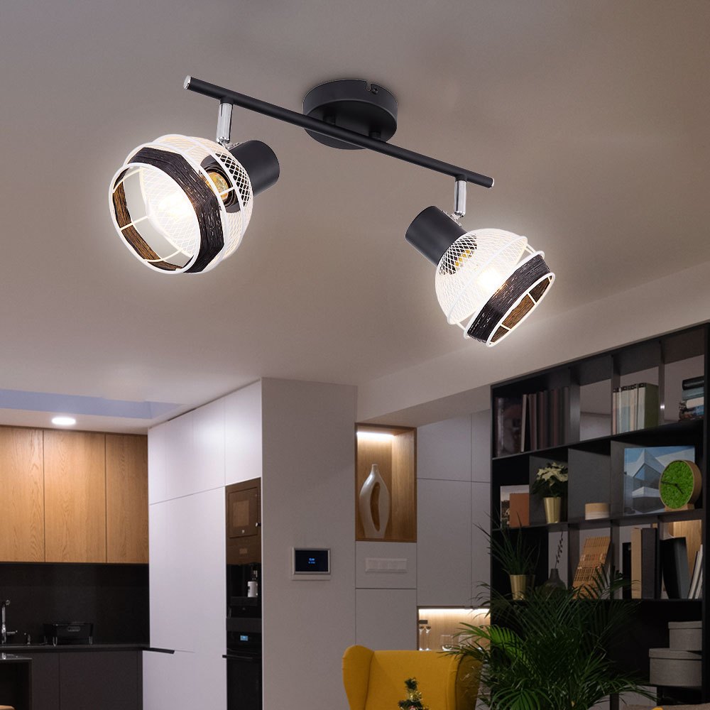 Image of Ceiling Spot Light, Adjustable Floodlight With Hemp Rope And Metal Grid, Black Lighting