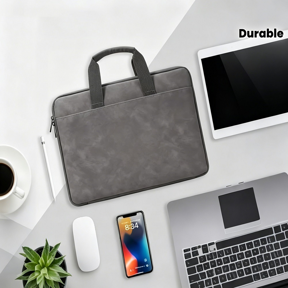 TEMU 15/16 Inch Personalized Large Capacity Gray Synthetic Faux Leather Laptop Bag, Compatible-durable, , And Tidy, Featuring Multiple Compartments