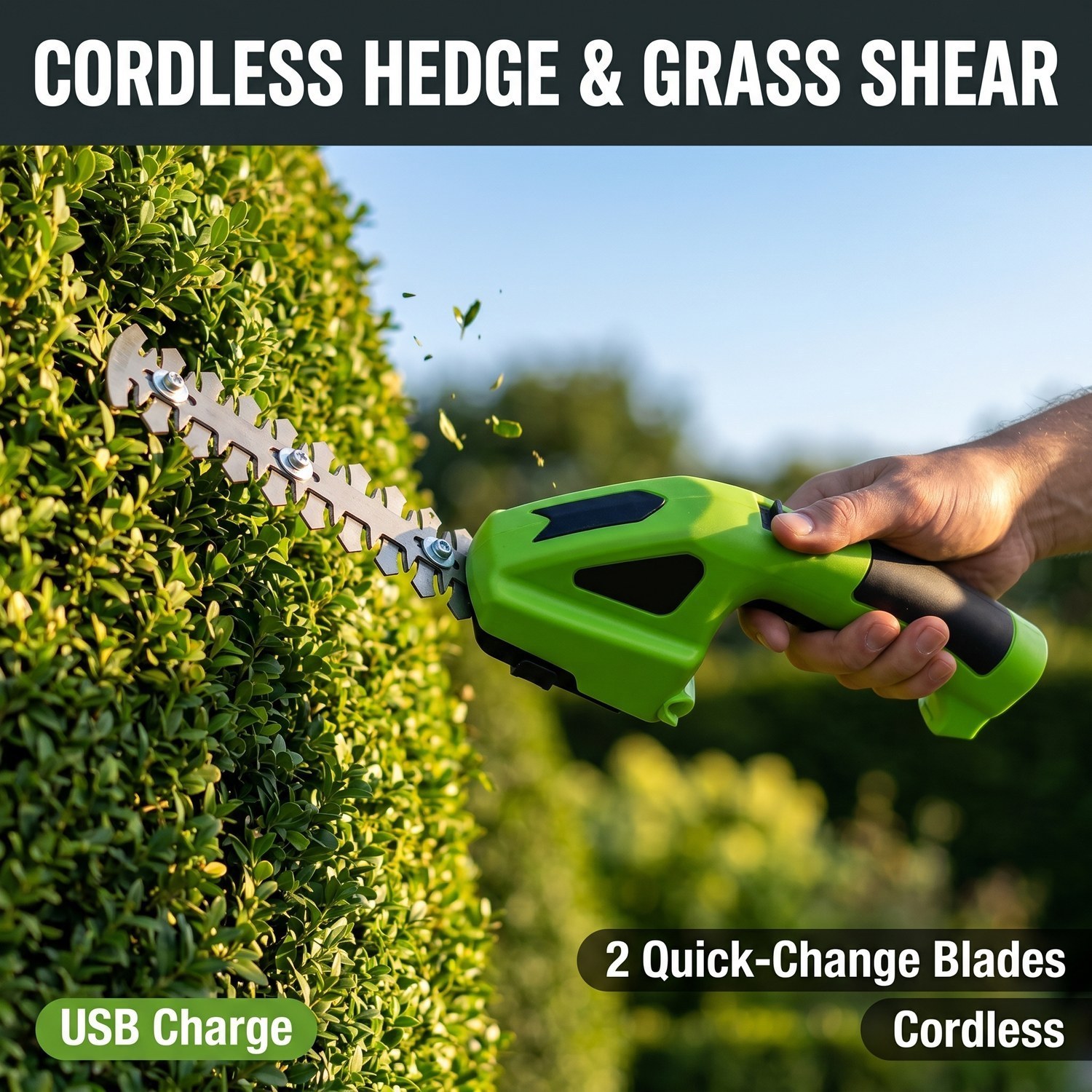 Image of Cordless Grass Shear & Hedge Trimmer, 3.6v 2000mah Rechargeable, 2 Swap (hedge + Grass), Usb Charging, Handheld Garden Shrub Cutter & Lawn Edger For Patio, Borders & Topiary