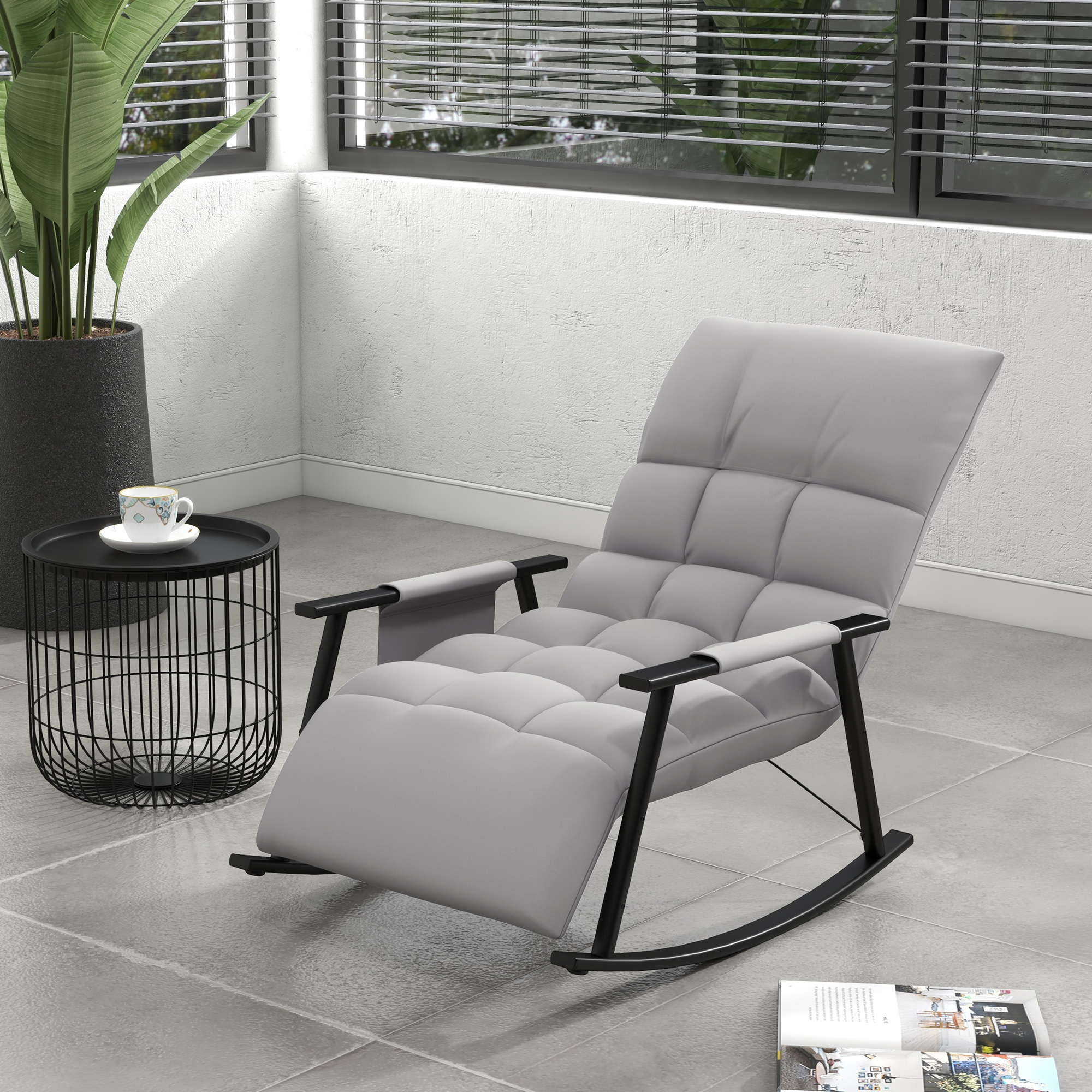 Image of Rocking Chair Armchair Relax Armchair With Footrest, Rocking Chair With Side Pocket, Adjustable Backrest Swing Chair For Living Room, Up To 120 Kg, Microfiber Fabric, Grey