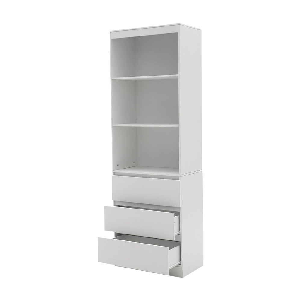 180cm Tall Wooden Bookcase with 3 Drawers