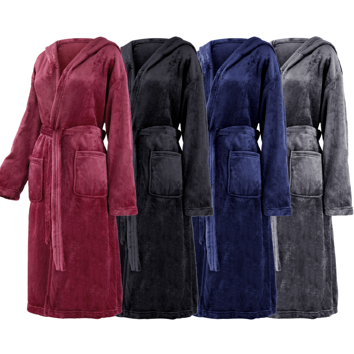 TEMU 1pc Soft Fuzzy Robe Unisex Long Sleeve Hooded Night Robe Luxury Bathrobe Cozy Wearable Blanket With Adjustable Waist Belt & Pockets, Machine