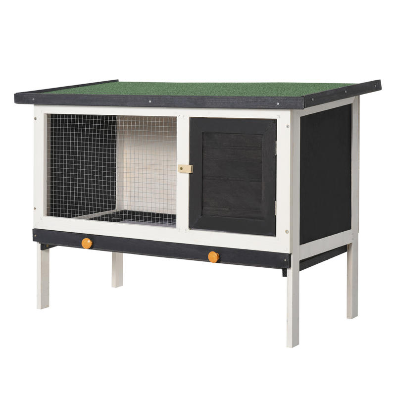 Rabbit Hutch with Interior Nesting Box, Opening Roof, Lockable Door, 90 X 45 X 65 Cm, Black And White.