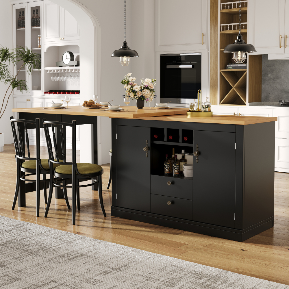 Image of 120-180cm Extendable Table | Sideboard Bar Table Combination | Dining Table Work Table | With Metal Handles For Dining Room Kitchen
