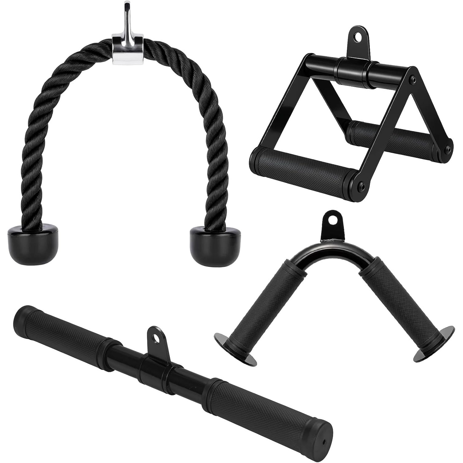 4pcs lat pull attachments set heavy duty cable machine attachments with rope straight bar   tricep rope for strength   gym workouts