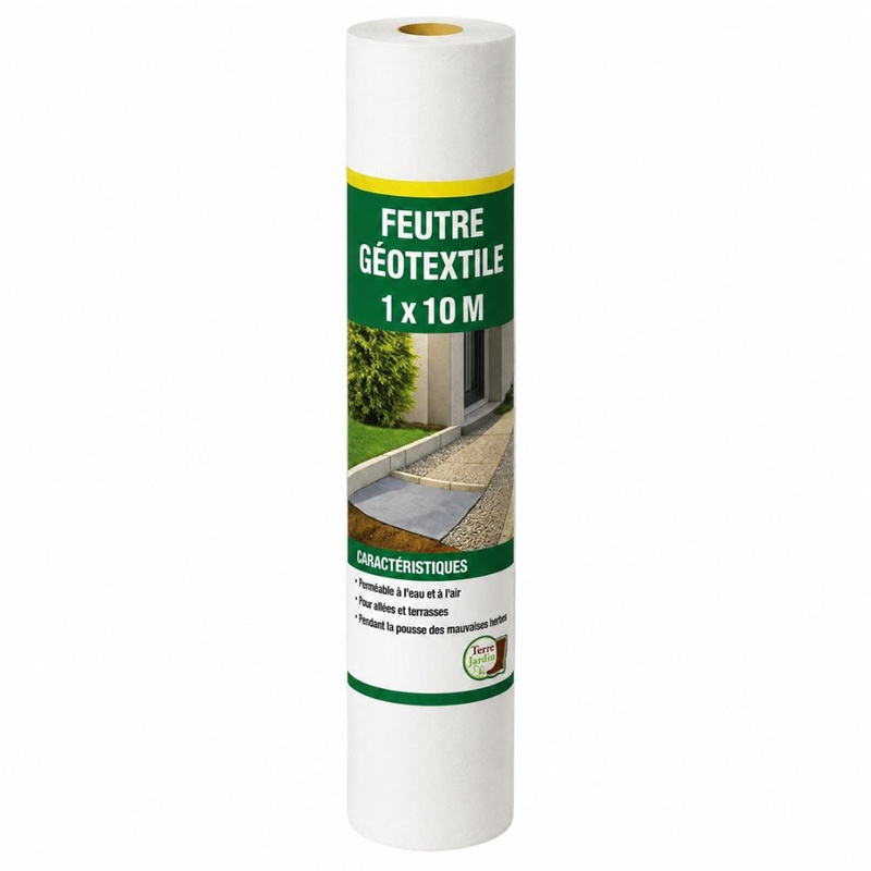 TEMU Feutre géotextile 150 g/m² rouleau 10 x 1 m - Jardin - polypropylène anti-mauvaises herbes drainant - stabilisation allées terrasses graviers