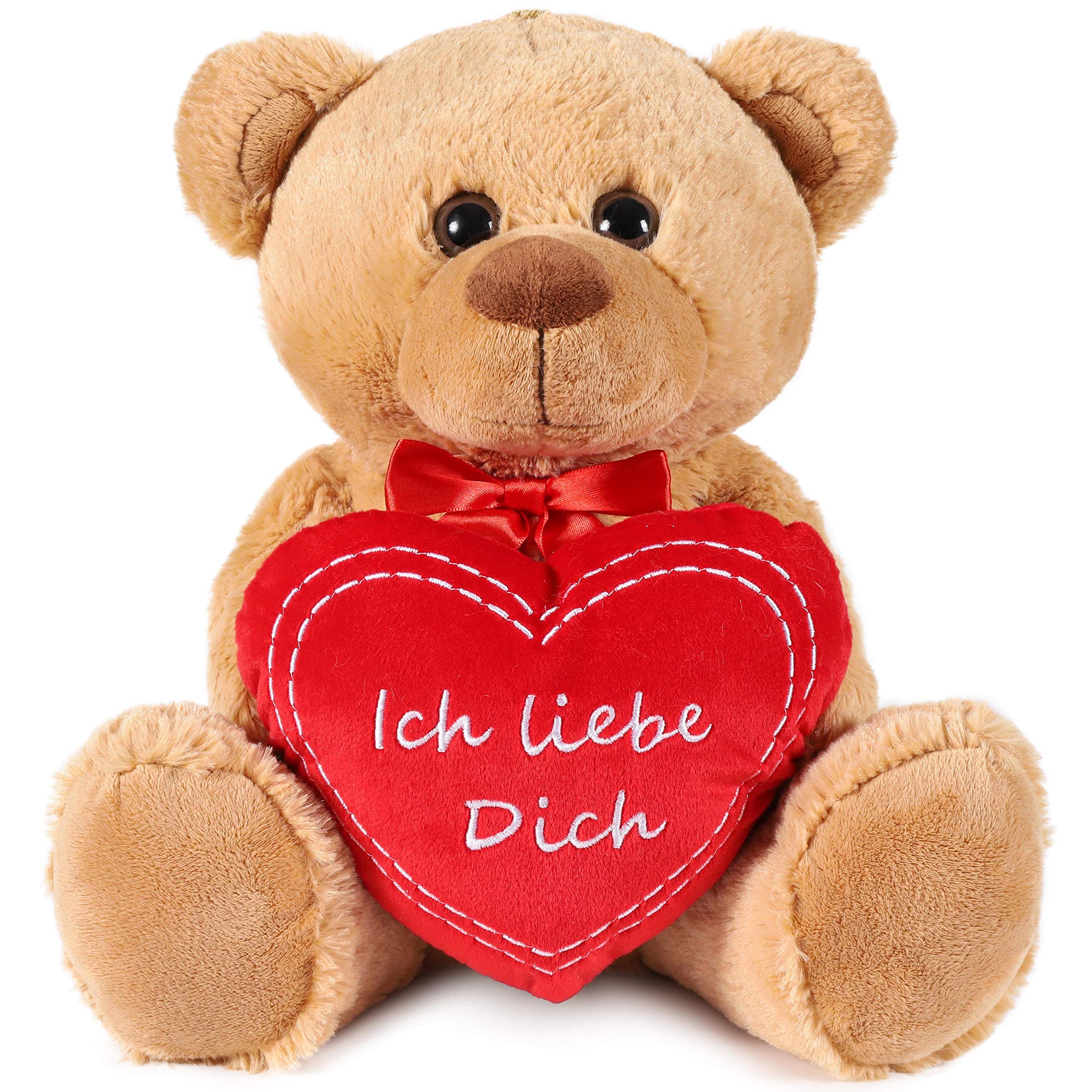 Image of Brubaker Teddy Bear With Heart Red - I Love You - 35 Cm - Plush Teddy Bear - Light Brown