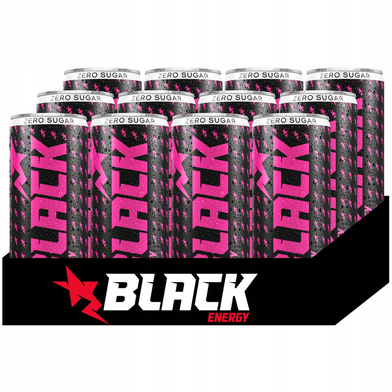 Black Energy 0 Sugar Wild Strawberry Carbonated Energy Drink 500 Ml X 12 Pieces