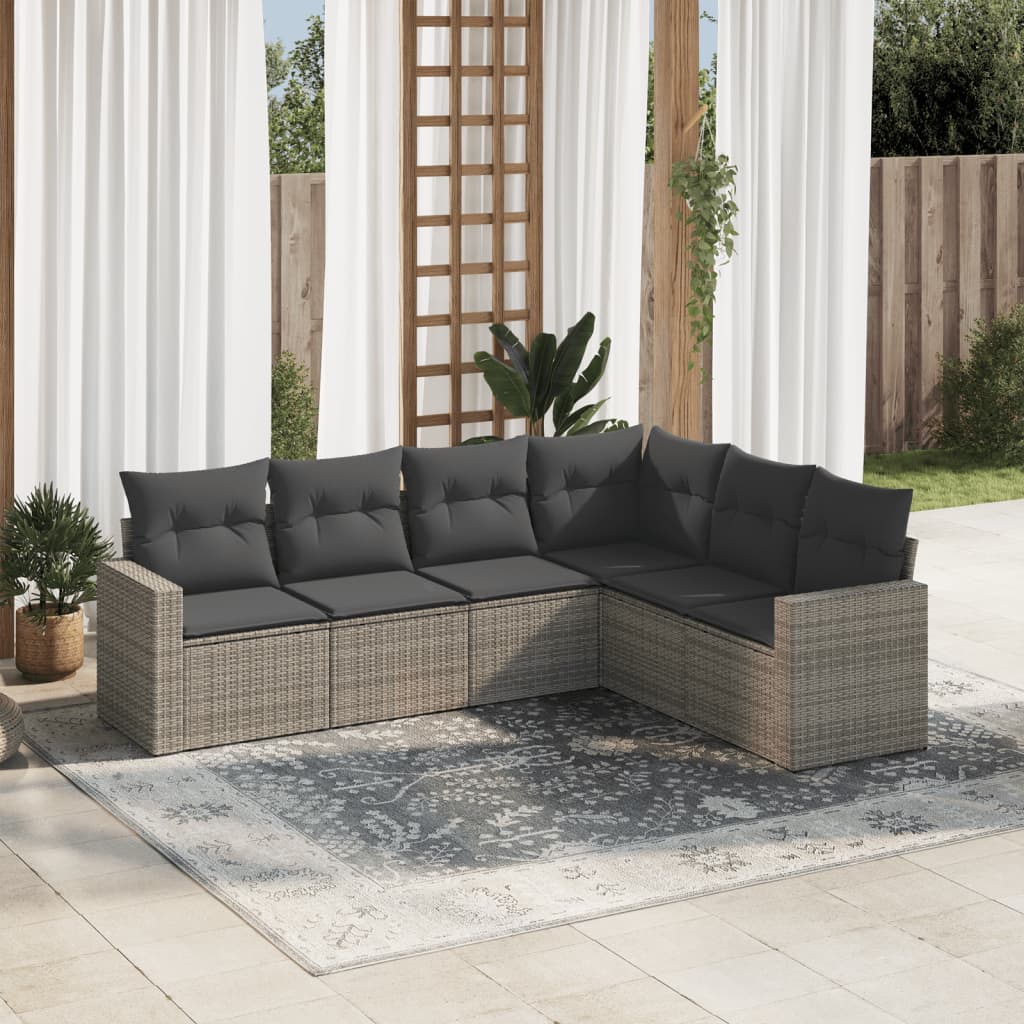 Image of Vidaxl Garden Sofa Set With Cushions 6pcs, Garden Furniture Garden Set, Seating Group Seating Set, Lounge Sofa Set Terrace, Grey Poly Rattan