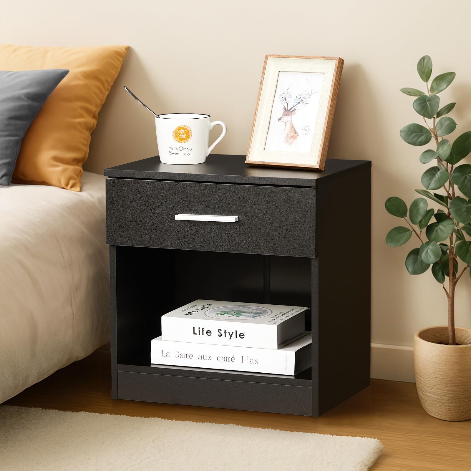 Nightstand, Small Side Table, Nightstand With Drawers, Night Commode Box Spring Beds, Dresser 30cm Wide Bedroom, 39 X 29 X 41 Cm, Black