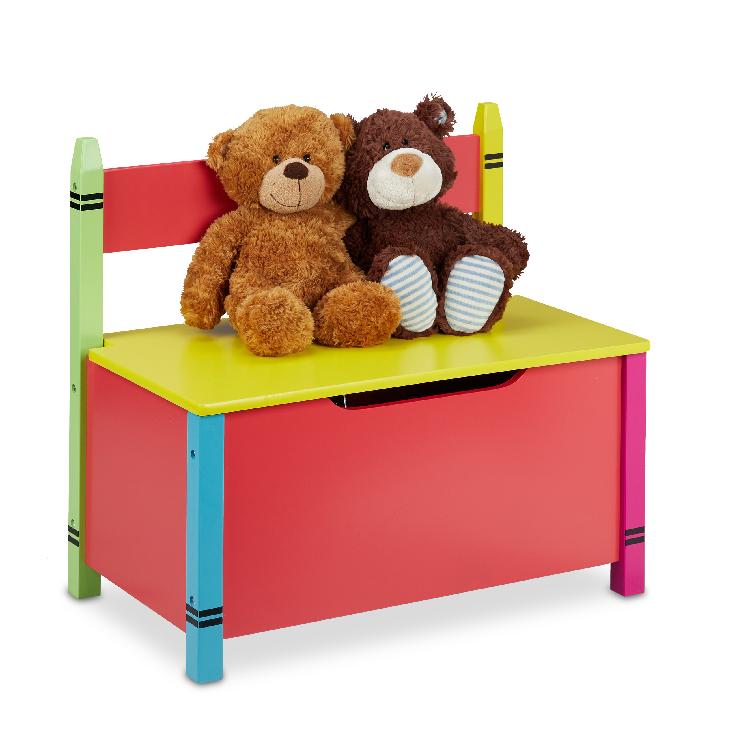 TEMU Banc enfant coloré, MDF, 54.5 x 60 x 35 cm, coffre à jouets avec couvercle, espace pour jouets, peluches et livres, pour chambre d’enfant,